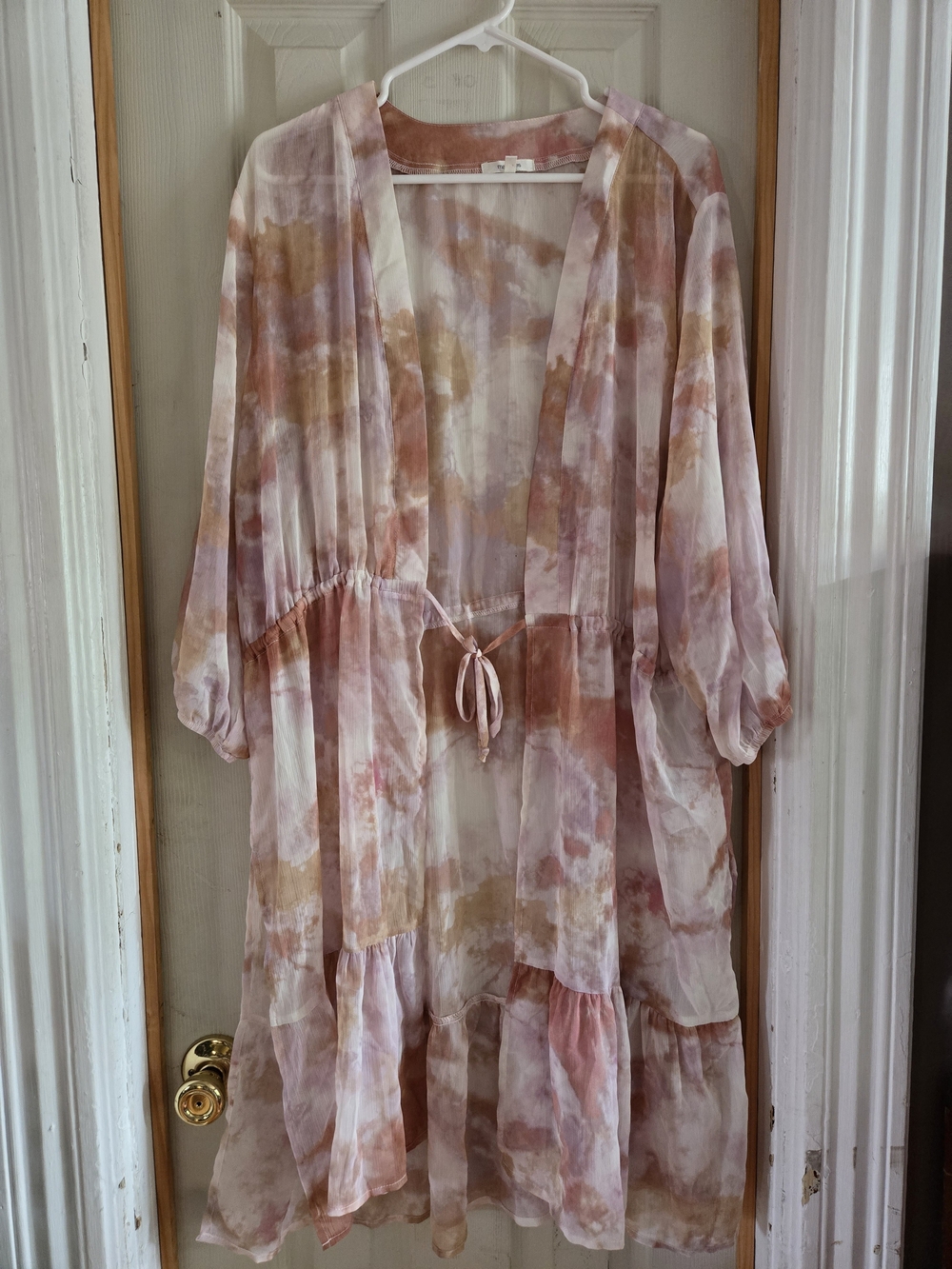Maurices Pink and Tan Tie-Dye Swim Coverup with Drawstring